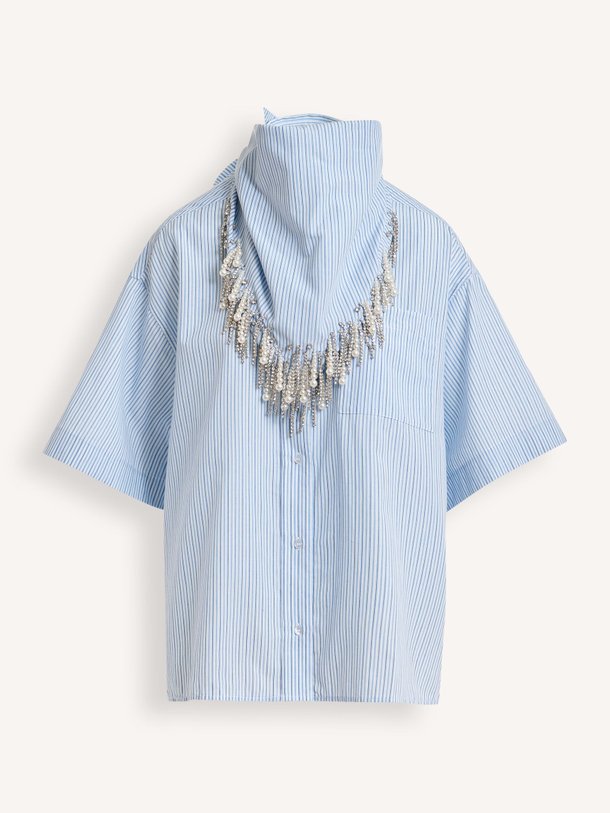 Ontdek de Jasleen katoen gestreepte blouse met sjaal van Essentiel Antwerp in de kleur Blauw bij Orangebag. Op werkdagen voor 21:45 besteld, morgen in huis.