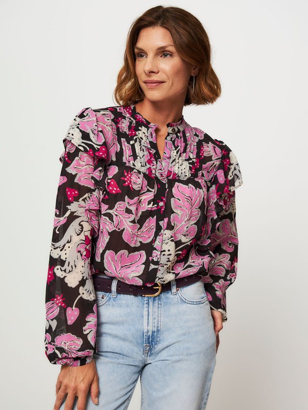 Ontdek de Bibi viscose blouse met print van Fabienne Chapot in de kleur roze bij Orangebag. Op werkdagen voor 21:45 besteld, morgen in huis.