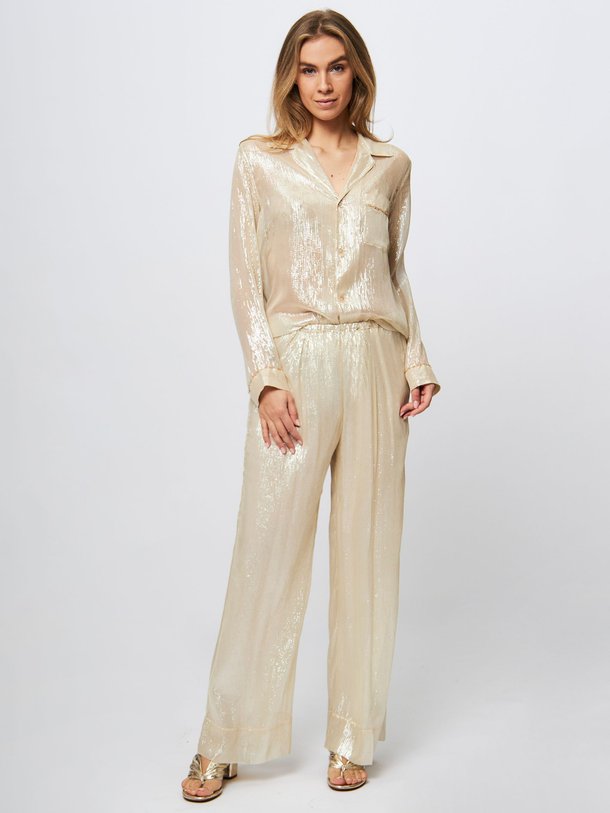 Ontdek de Zijdemix broek met lurex van forte_forte in de kleur champagne bij Orangebag. Op werkdagen voor 21:45 besteld, morgen in huis.