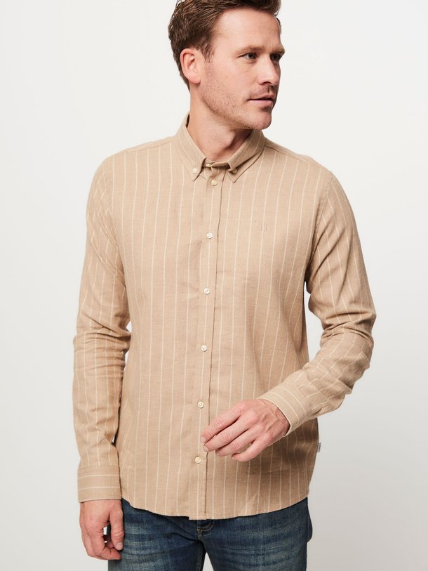 Ontdek de Desert katoenen overhemd met gestreept dessin van Les Deux in de kleur lichtbruin bij Orangebag. Op werkdagen voor 21:45 besteld, morgen in huis.