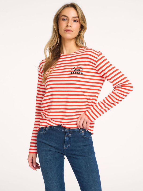 Ontdek de Katoen/modalmix gestreepte longsleeve van Closed in de kleur Koraal bij Orangebag. Op werkdagen voor 21:45 besteld, morgen in huis.