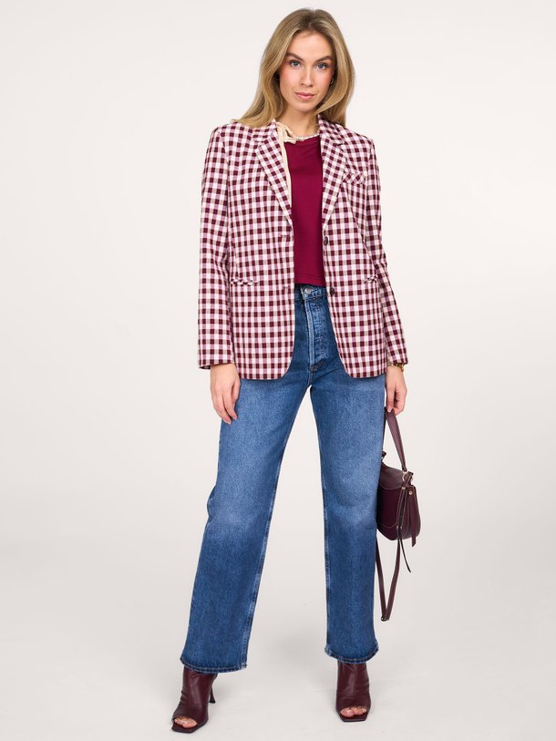 Ontdek de Katoenmix blazer met geruit dessin van forte_forte in de kleur bordeauxrood bij Orangebag. Op werkdagen voor 21:45 besteld, morgen in huis.