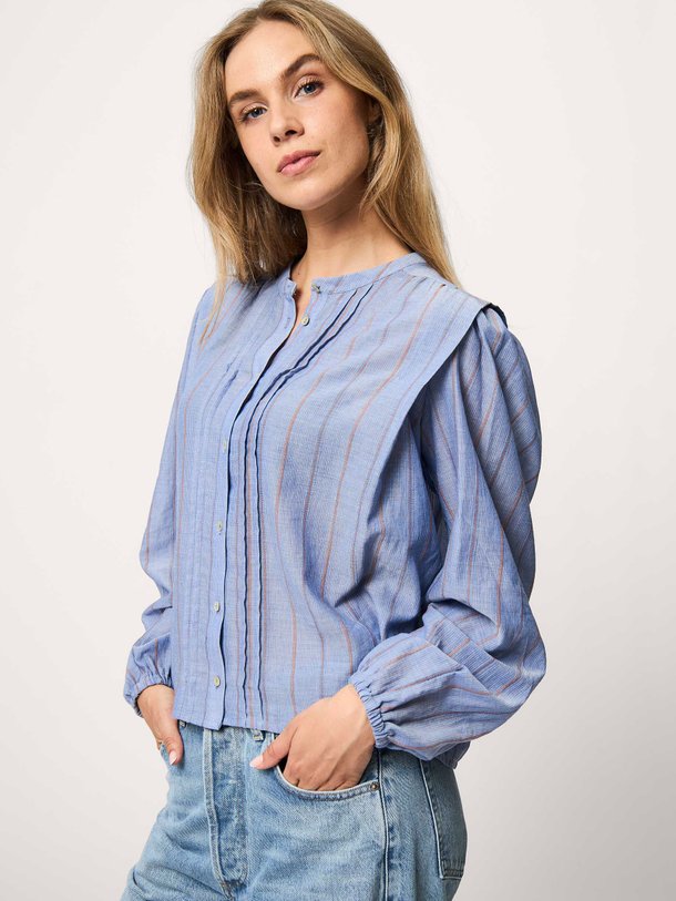 Ontdek de Cleo katoenen blouse met gestreept dessin van Ruby Tuesday in de kleur blauw bij Orangebag. Op werkdagen voor 21:45 besteld, morgen in huis.