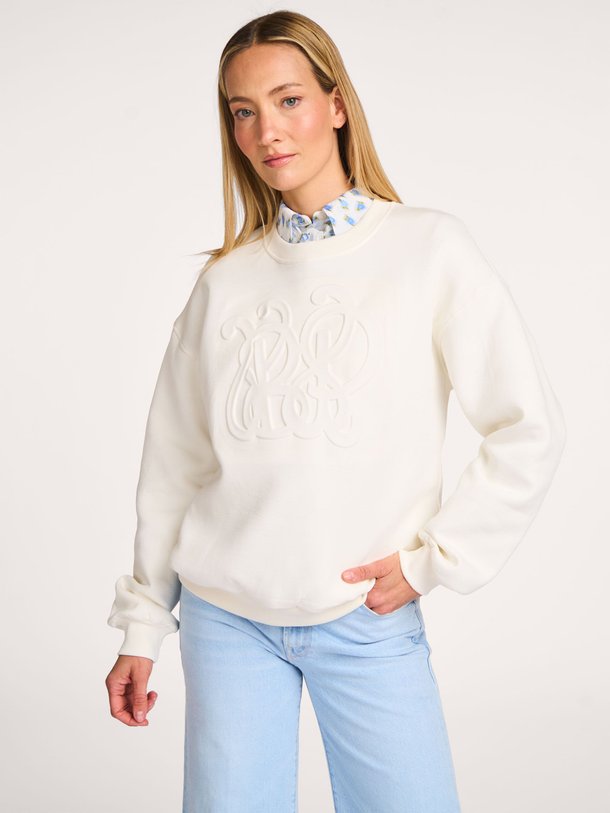 Ontdek de Jazari katoenmix logo sweater van Baum und Pferdgarten in de kleur off-white bij Orangebag. Op werkdagen voor 21:45 besteld, morgen in huis.