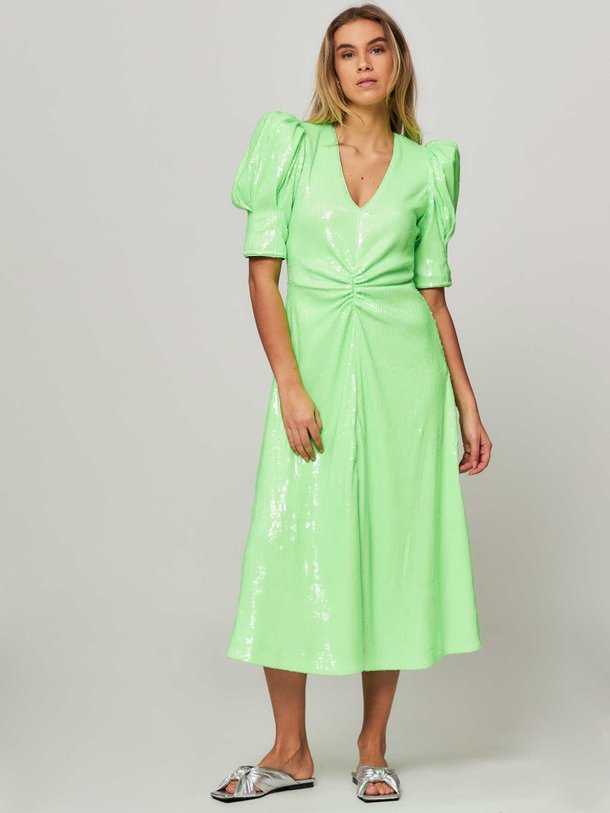Ontdek de Sierina geweven neon jurk met pailletten van Rotate Birger Christensen in de kleur groen bij Orangebag. Op werkdagen voor 21:45 besteld, morgen in huis.
