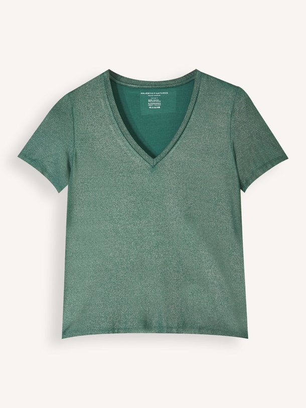 Ontdek de M014 Viscosemix lurex T-shirt van Majestic Filatures in de kleur Groen bij Orangebag. Op werkdagen voor 21:45 besteld, morgen in huis.