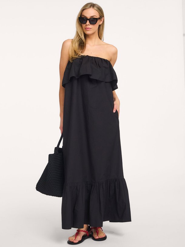 Ontdek de Joyce katoenen strapless jurk van Essentiel Antwerp in de kleur Zwart bij Orangebag. Op werkdagen voor 21:45 besteld, morgen in huis.