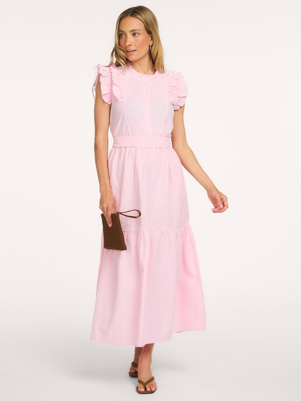 Lollys Laundry HarrietLL Maxi Dress SL online kopen | Orangebag Ontdek de HarrietLL Maxi Dress SL van Lollys Laundry bij Orangebag. Een charmante roze gestreepte jurk met ruffles en een vrouwelijke pasvorm.