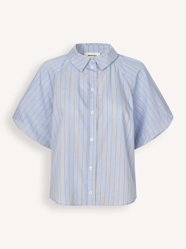 Ontdek de Augusta organic cotton mix gestreepte blouse van Modstrom in de kleur Blauw bij Orangebag. Op werkdagen voor 21:45 besteld, morgen in huis.