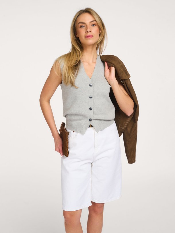 Ontdek de Stino katoen/linnenmix gilet van My Essential Wardrobe in de kleur Grijs bij Orangebag. Op werkdagen voor 21:45 besteld, morgen in huis.