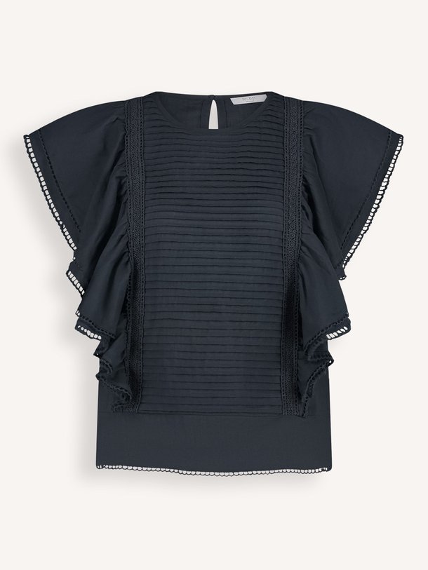 Ontdek de Selby katoenen top met ruches en broderie van By-Bar in de kleur donkerblauw bij Orangebag. Op werkdagen voor 21:45 besteld, morgen in huis.