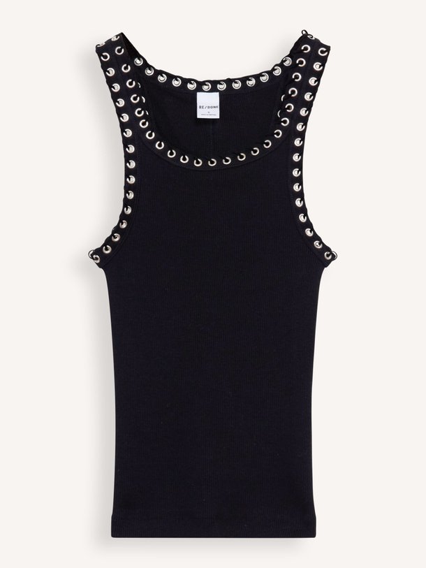 Re/Done Katoenen Rib Tanktop Met Eyelets - Zwart Ontdek de Katoenen rib tanktop met eyelets van Re/Done in de kleur zwart bij Orangebag. Op werkdagen voor 21:45 besteld, morgen in huis.