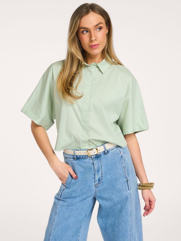 Ontdek de Elara katoenmix blouse van Co'Couture in de kleur Mintgroen bij Orangebag. Op werkdagen voor 21:45 besteld, morgen in huis.