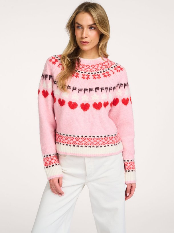 Ontdek de Alouette wolmix trui met dessin van Frnch in de kleur Roze bij Orangebag. Op werkdagen voor 21:45 besteld, morgen in huis.