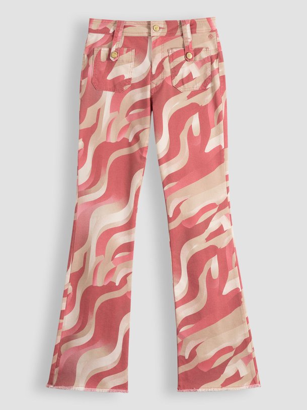 Ontdek de Katoenmix flared fit broek met print van Summum in de kleur koraal bij Orangebag. Op werkdagen voor 21:45 besteld, morgen in huis.