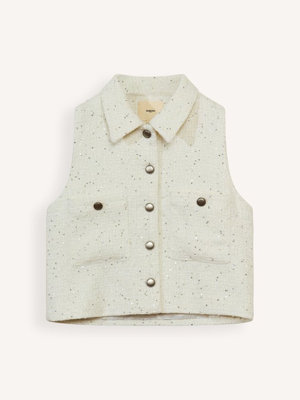 Ontdek de Dina wolmix bouclé gilet met lurex van Suncoo in de kleur off-white bij Orangebag. Op werkdagen voor 21:45 besteld, morgen in huis.