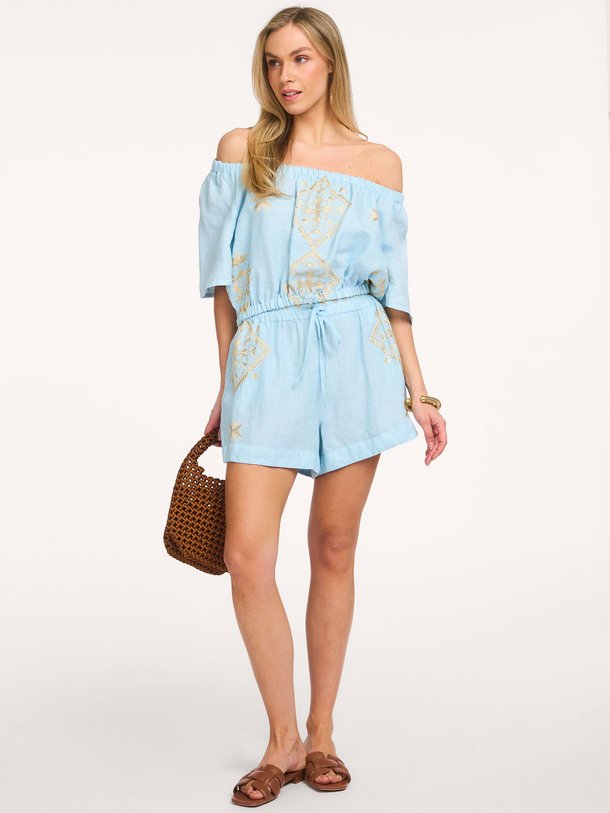 Ontdek de Linnen short met borduursel van Greek Archaic Kori in de kleur Lichtblauw bij Orangebag. Op werkdagen voor 21:45 besteld, morgen in huis.