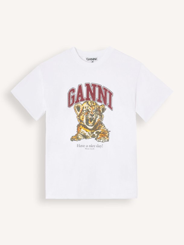Ontdek de Organic cotton T-shirt met print van Ganni in de kleur Wit bij Orangebag. Op werkdagen voor 21:45 besteld, morgen in huis.