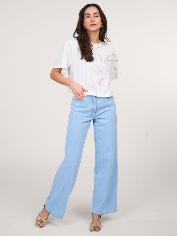 Ontdek de High waist wide leg non-stretch jeans van forte_forte in de kleur lichtblauw bij Orangebag. Op werkdagen voor 21:45 besteld, morgen in huis.