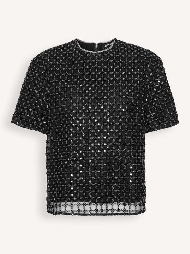 Ontdek de Daline mesh top met pailletten van Rotate Birger Christensen in de kleur Zwart bij Orangebag. Op werkdagen voor 21:45 besteld, morgen in huis.