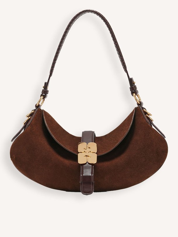 Ontdek de Kat Baguette suède schoudertas van Ganni in de kleur Donkerbruin bij Orangebag. Op werkdagen voor 21:45 besteld, morgen in huis.