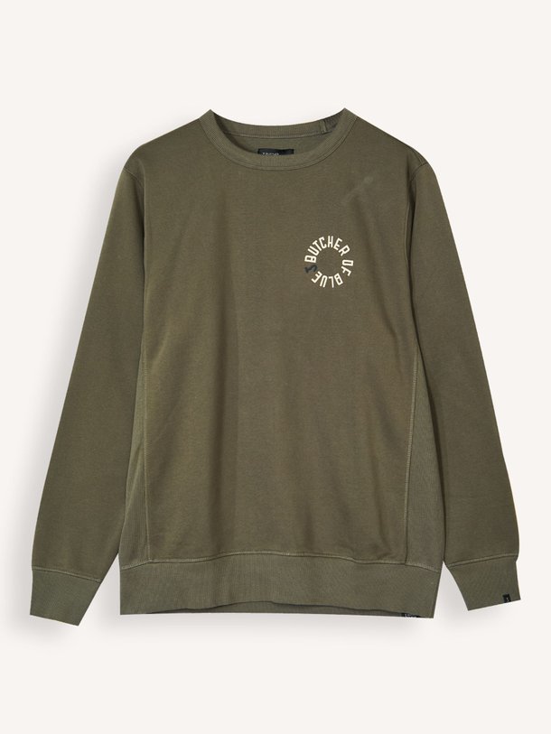 Butcher of Blue Katoenmix sweater met print - Army Ontdek de Katoenmix sweater met print van Butcher of Blue in de kleur Army bij Orangebag. Op werkdagen voor 21:45 besteld, morgen in huis.