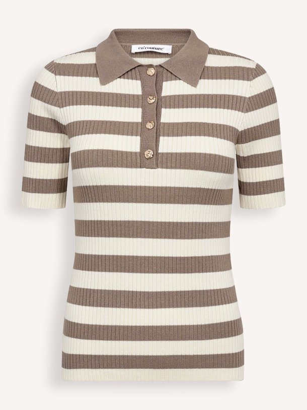 Ontdek de Bonny viscosemix gestreepte polo top van Co'Couture in de kleur Lichtbruin bij Orangebag. Op werkdagen voor 21:45 besteld, morgen in huis.