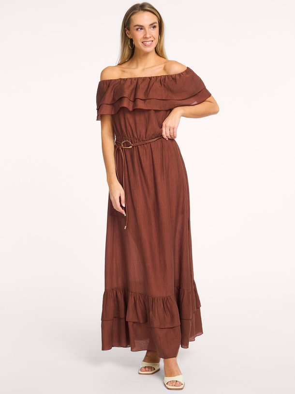 Ontdek de Ambarose geweven maxi off shoulder jurk van Dante 6 in de kleur Bruin bij Orangebag. Op werkdagen voor 21:45 besteld, morgen in huis.