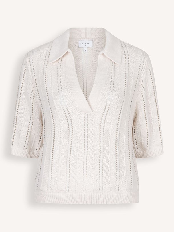 Ontdek de Almas katoenen ajour gebreide polo top van Dante 6 in de kleur crème bij Orangebag. Op werkdagen voor 21:45 besteld, morgen in huis.
