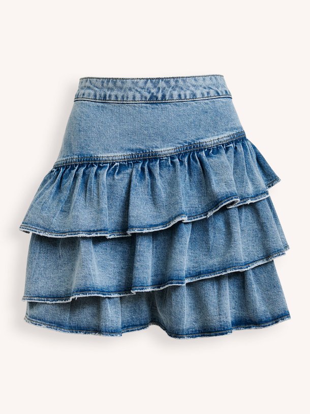 Ontdek de Ja denim rok met volant van Essentiel Antwerp in de kleur Blauw bij Orangebag. Op werkdagen voor 21:45 besteld, morgen in huis.