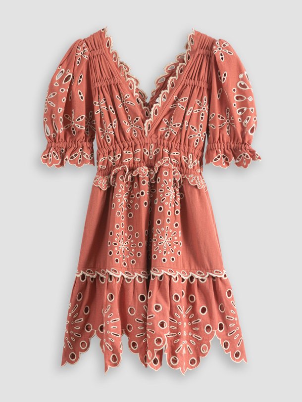 Ontdek de Addie katoen/linnenmix jurk met broderie van Sea New York in de kleur terracotta bij Orangebag. Op werkdagen voor 21:45 besteld, morgen in huis.