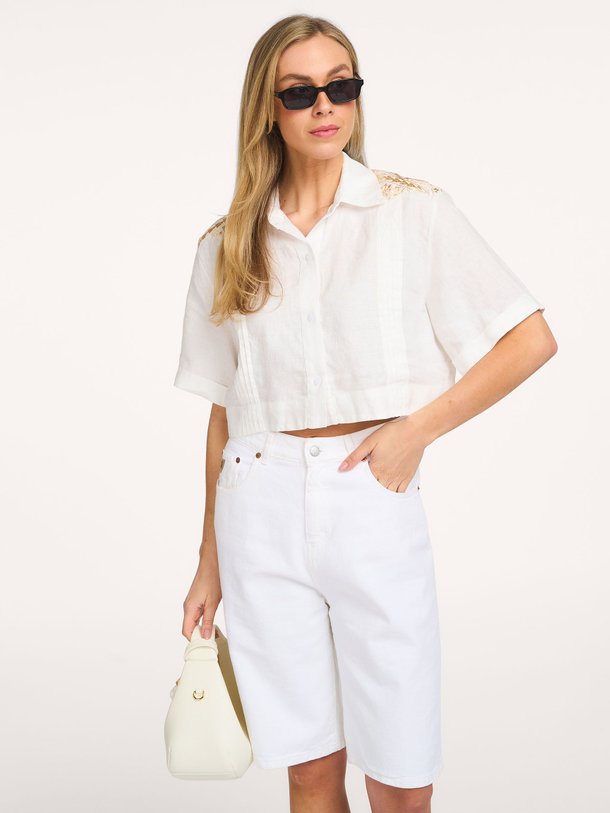 Ontdek de Linnen/katoenmix blouse met borduursel van Greek Archaic Kori in de kleur Wit bij Orangebag. Op werkdagen voor 21:45 besteld, morgen in huis.