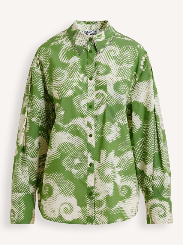 Ontdek de Jaubergine katoenmix blouse met strass van Essentiel Antwerp in de kleur Groen bij Orangebag. Op werkdagen voor 21:45 besteld, morgen in huis.