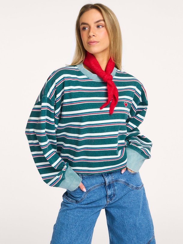 Ontdek de Franto katoenen gestreepte sweater van Bellerose in de kleur Donkergroen bij Orangebag. Op werkdagen voor 21:45 besteld, morgen in huis.