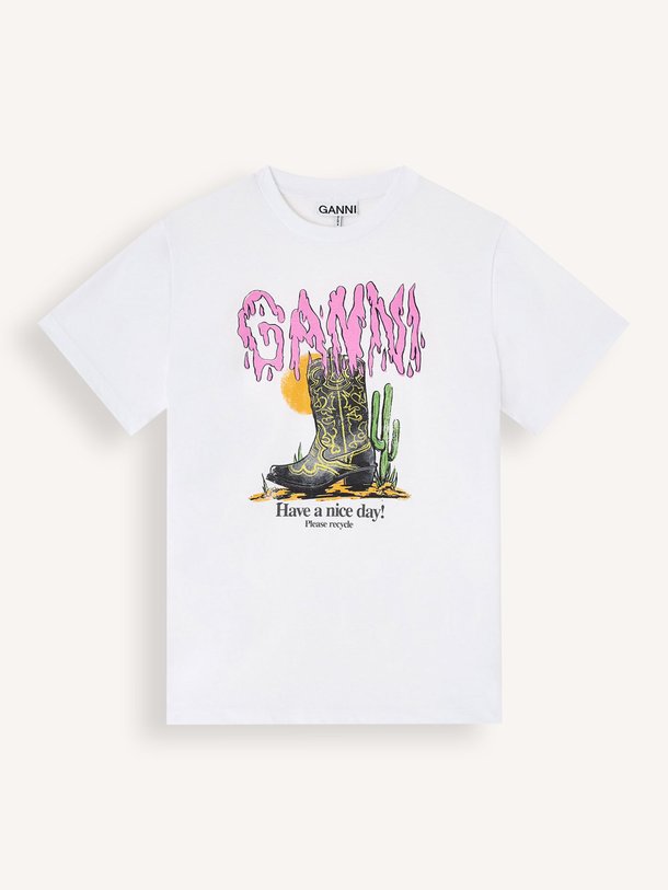 Ontdek de Organic cotton T-shirt met print van Ganni in de kleur Wit bij Orangebag. Op werkdagen voor 21:45 besteld, morgen in huis.