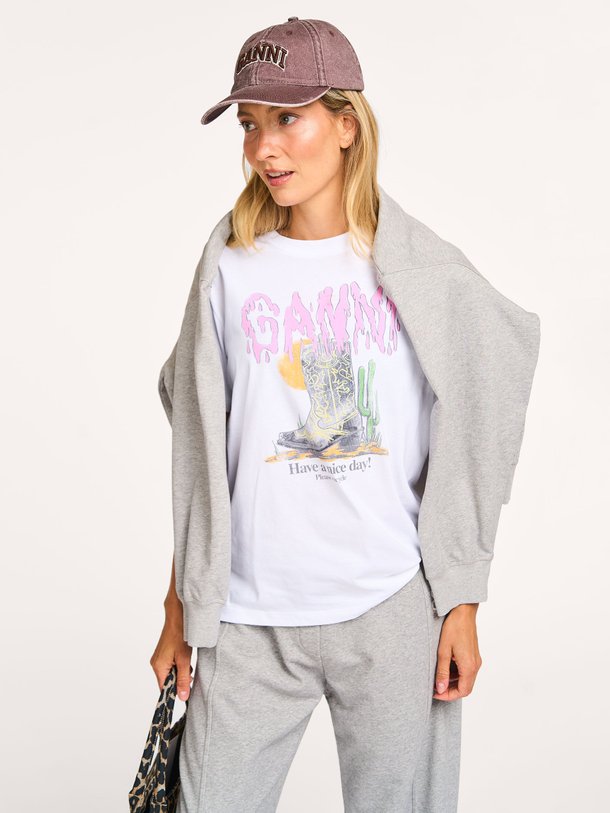 Ontdek de Organic cotton T-shirt met print van Ganni in de kleur Wit bij Orangebag. Op werkdagen voor 21:45 besteld, morgen in huis.