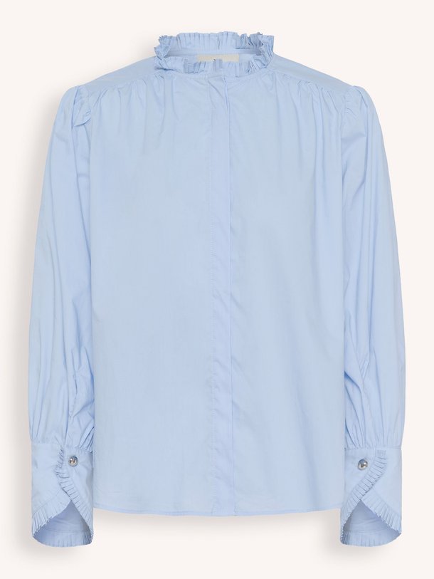 Ontdek de Else katoenen blouse met ruches van Karen By Simonsen in de kleur Blauw bij Orangebag. Op werkdagen voor 21:45 besteld, morgen in huis.