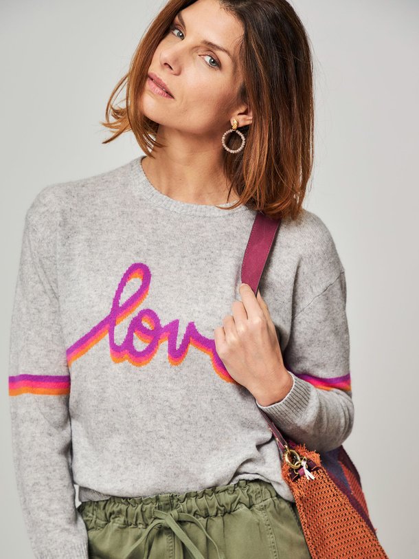 Ontdek de Rihanna cashmere gemêleerde trui met dessin van Absolut Cashmere in de kleur grijs bij Orangebag. Op werkdagen voor 21:45 besteld, morgen in huis.