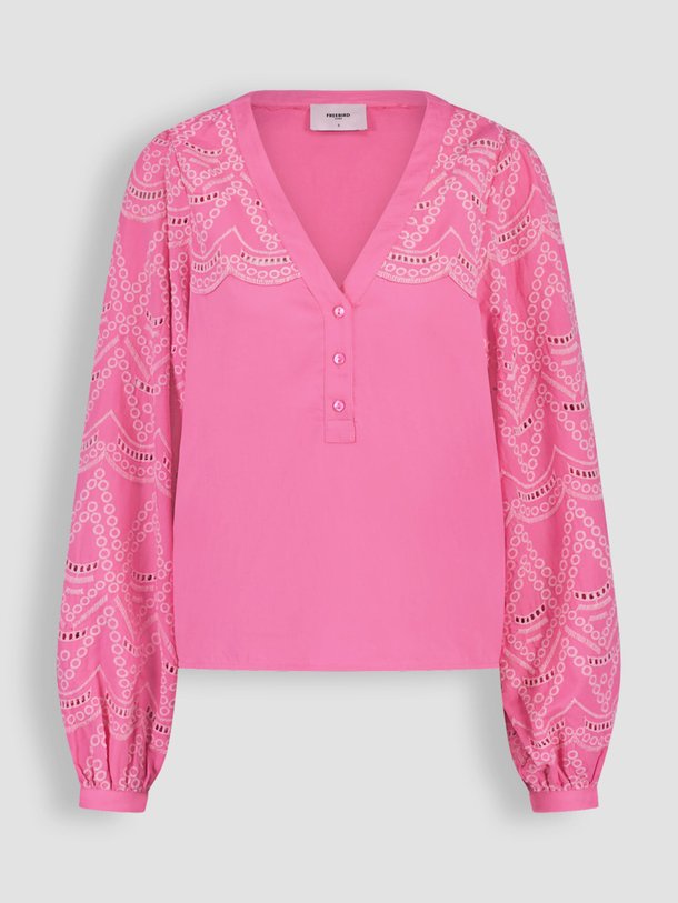 Ontdek de Bauke katoenen top met broderie van Freebird in de kleur roze bij Orangebag. Op werkdagen voor 21:45 besteld, morgen in huis.