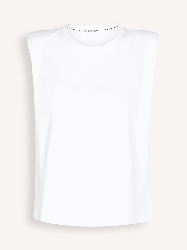 Ontdek de Eduarda katoenmix T-shirt met schoudervulling van Co'Couture in de kleur wit bij Orangebag. Op werkdagen voor 21:45 besteld, morgen in huis.