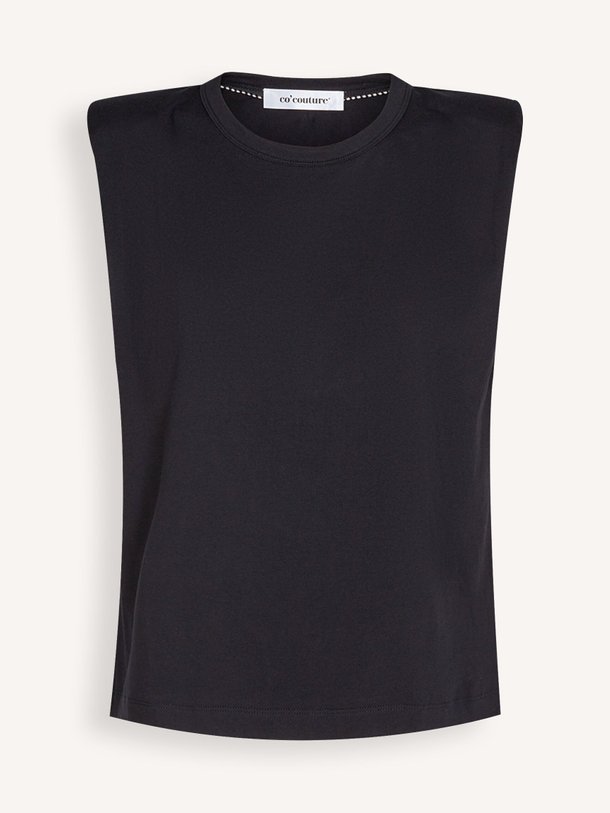 Ontdek de Eduarda katoenmix T-shirt met schoudervulling van Co'Couture in de kleur zwart bij Orangebag. Op werkdagen voor 21:45 besteld, morgen in huis.