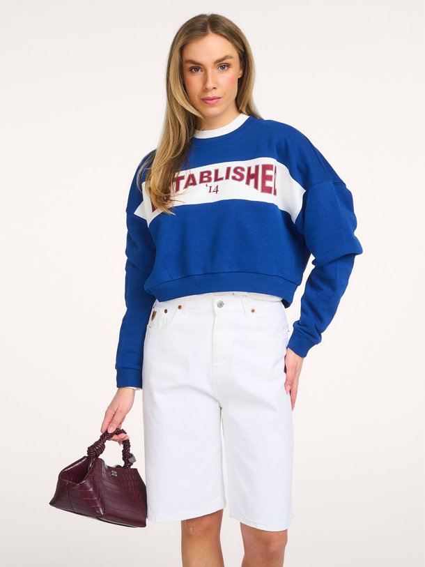 Ontdek de Katoenmix cropped sweater van Alix The Label in de kleur Blauw bij Orangebag. Op werkdagen voor 21:45 besteld, morgen in huis.