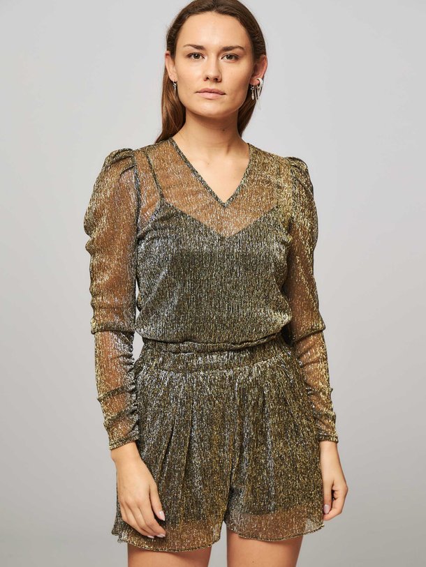 Ontdek de Quant geweven plissé short met lurex van Dante 6 in de kleur goudkleur bij Orangebag. Op werkdagen voor 21:45 besteld, morgen in huis.