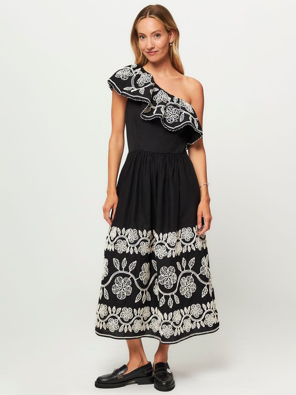 Ontdek de Beck viscose one shoulder jurk met borduursel van Sea New York in de kleur zwart bij Orangebag. Op werkdagen voor 21:45 besteld, morgen in huis.