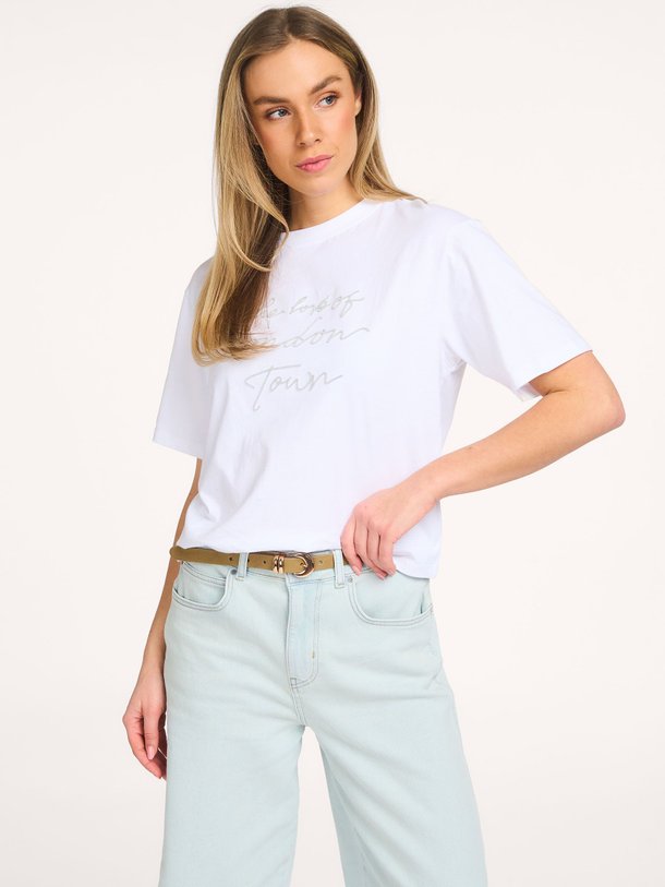 Ontdek de Katoenen T-shirt met flock print van Yaya in de kleur Wit bij Orangebag. Op werkdagen voor 21:45 besteld, morgen in huis.