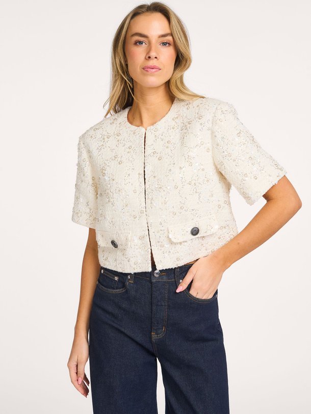 Ontdek de Chanaya geweven tweed jasje met pailletten van Gestuz in de kleur Off-white bij Orangebag. Op werkdagen voor 21:45 besteld, morgen in huis.