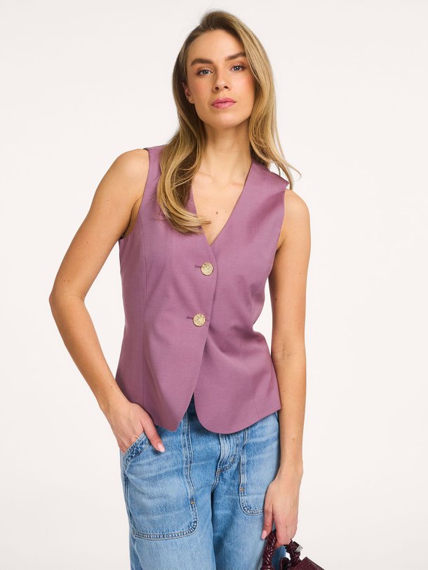 Ontdek de Liam viscosemix gilet van Co'Couture in de kleur Oud roze bij Orangebag. Op werkdagen voor 21:45 besteld, morgen in huis.