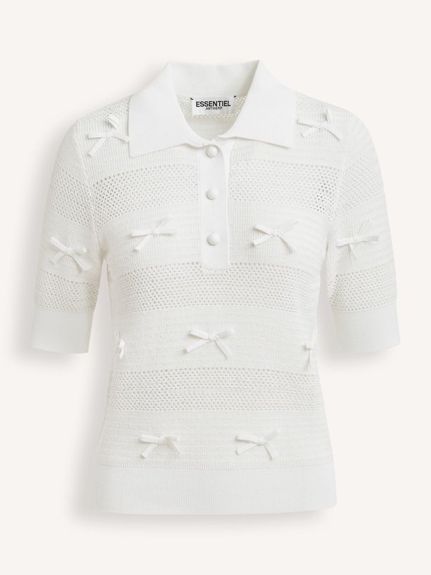 Ontdek de Jarts viscosemix polo top van Essentiel Antwerp in de kleur Off-white bij Orangebag. Op werkdagen voor 21:45 besteld, morgen in huis.