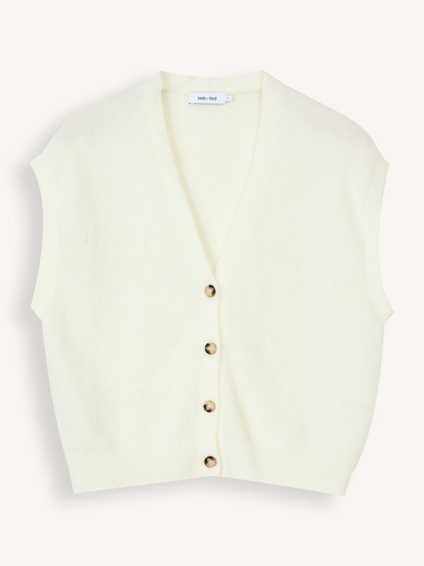 Ontdek de Marble merino wolmix vest van Knit-ted in de kleur Off-white bij Orangebag. Op werkdagen voor 21:45 besteld, morgen in huis.