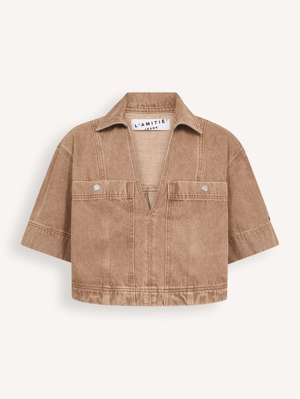 Ontdek de Drew denim top van Haute L'Amitié in de kleur Camel bij Orangebag. Op werkdagen voor 21:45 besteld, morgen in huis.